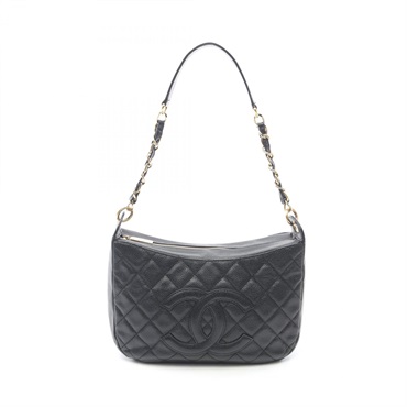 CHANEL Matelasse Shoulder Bag leather Grained calfskin Black Used Women GHW CC
