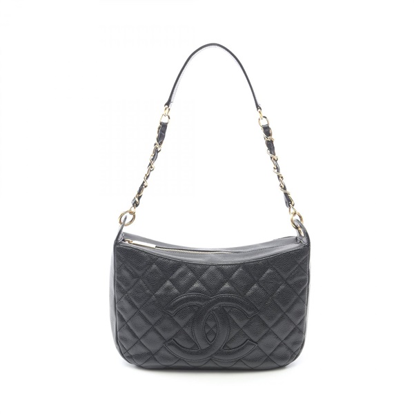 CHANEL Matelasse Shoulder Bag leather Grained calfskin Black Used Women GHW CC