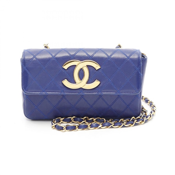 CHANEL Matelasse Chain Shoulder Bag Lambskin sheep leather Blue Used Women GHW