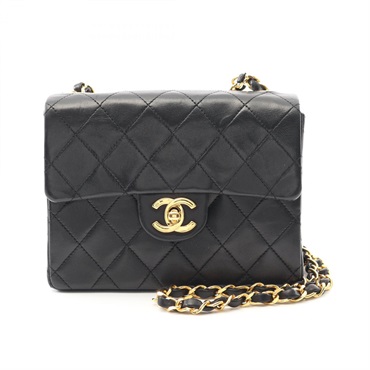 CHANEL Mini Matelasse chain Shoulder crossbody Bag Lambskin leather Black Used