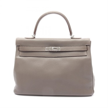 HERMES Kelly 35 Hand bag Q inside stitched Taurillon Clemence gris Etain SHW
