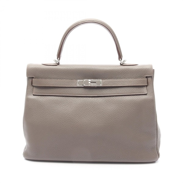 HERMES Kelly 35 Hand bag Q inside stitched Taurillon Clemence gris Etain SHW