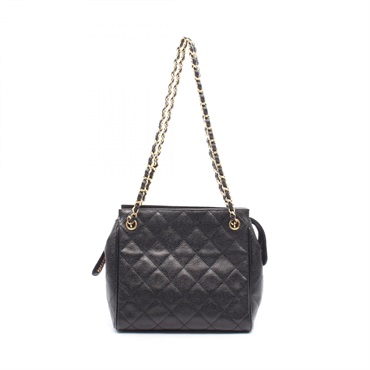 CHANEL Matelasse Chain shoulder Tote Bag Grained calfskin Black Used Women GHW