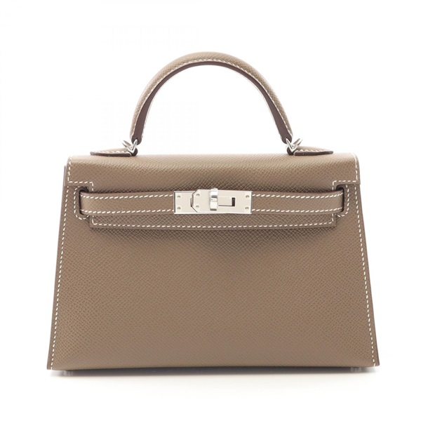 HERMES Mini Kelly 2 Hand shoulder bag 071302CK Epsom Etoupe Grey SHW