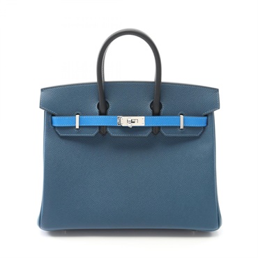 HERMES Birkin 25 Hand bag tricolor W 084680CK Epsom Deep blue SHW