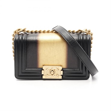 CHANEL Boy Chanel Small Chain Shoulder Bag A67085 leather Black Gold Used GHW CC