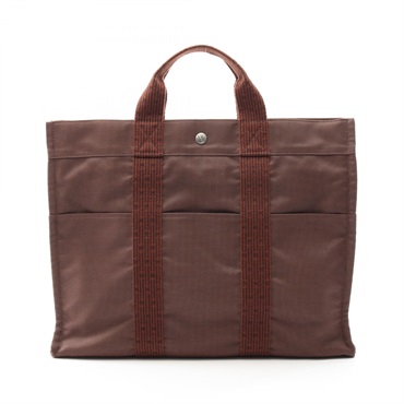 HERMES Herline MM Tote hand Bag 100951M Nylon canvas Brown Used SHW