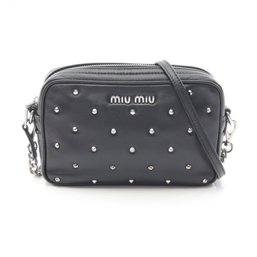 Miu Miu MATELASSE' Shoulder crossbody Bag studs 5BH118 leather Black Used