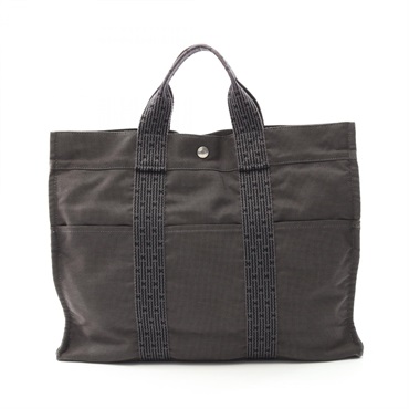 HERMES Herline MM Hand Tote Bag 100951M Nylon canvas Gray Used unisex SHW