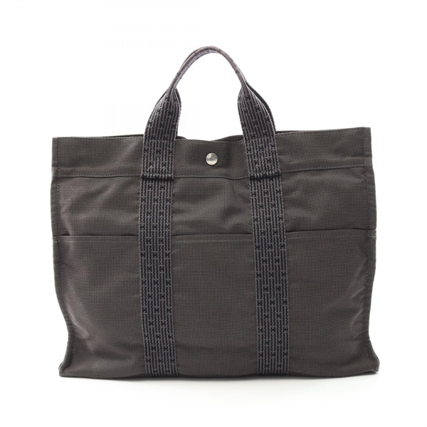 HERMES Herline MM Hand Tote Bag 100951M Nylon canvas Gray Used unisex SHW