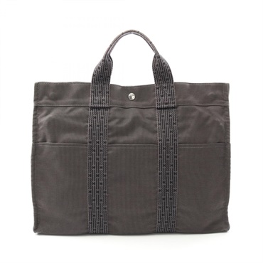 HERMES Herline MM Hand Tote Bag 100951M Nylon canvas Gray Used unisex SHW