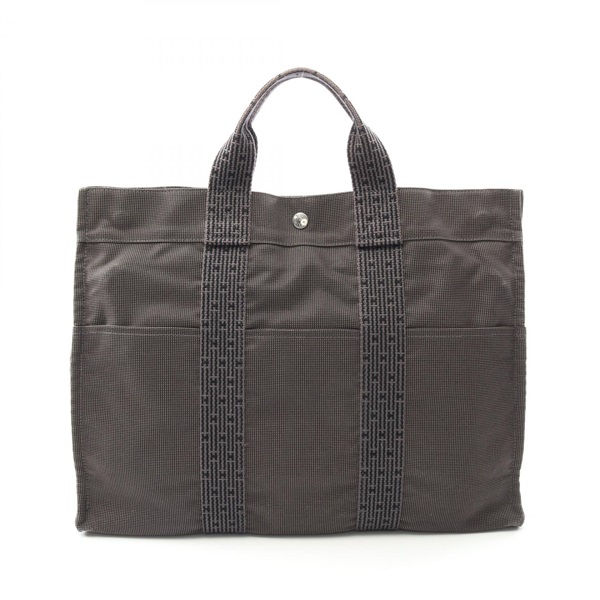 HERMES Herline MM Hand Tote Bag 100951M Nylon canvas Gray Used unisex SHW
