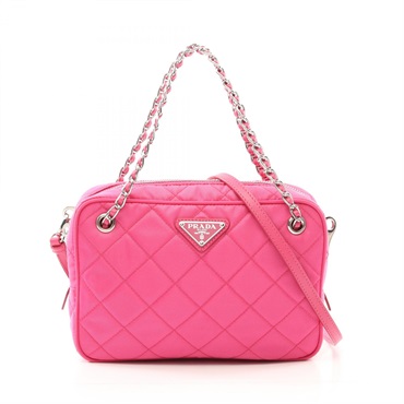 PRADA 2way chain shoulder Hand bag Nylon Saffiano leather Pink Used
