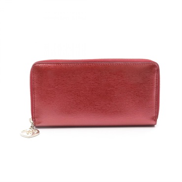 GUCCI Lovely Around Zip Long Wallet 308005 Leather metallic Red Used Women