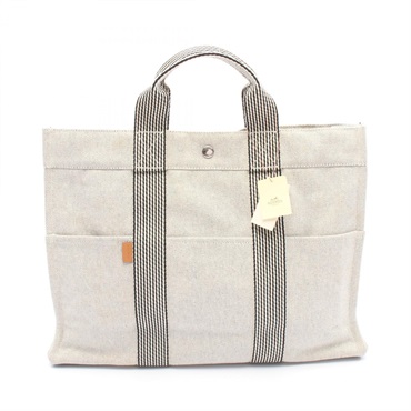 HERMES New Fourre-tout MM Tote hand Bag 102018M Toile H Gray Black Used SHW