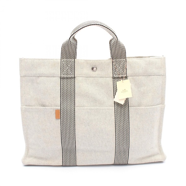 HERMES New Fourre-tout MM Tote hand Bag 102018M Toile H Gray Black Used SHW