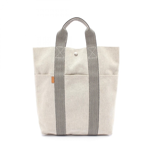 HERMES New Fourre-tout Cabas Tote hand Bag Toile H Gray Black Used SHW