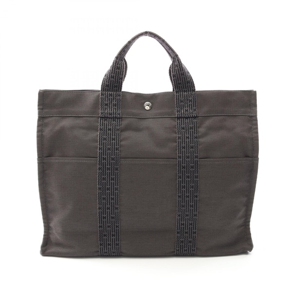 HERMES Herline MM Tote Bag 100951M Nylon canvas Gray Used unisex SHW