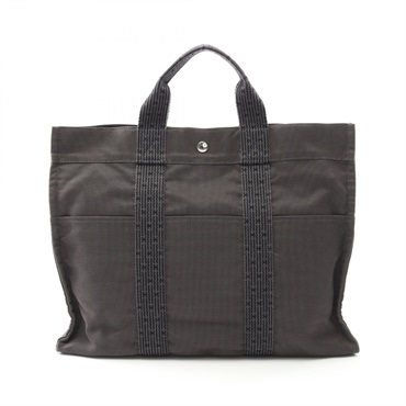 HERMES HerlineMM Tote Bag 100951M Nylon canvas Gray Used unisex SHW