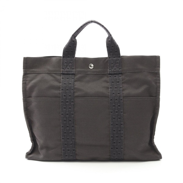 HERMES HerlineMM Tote Bag 100951M Nylon canvas Gray Used unisex SHW