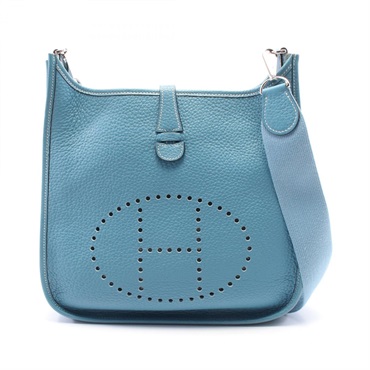 HERMES Evelyne 1 PM Shoulder Bag I Taurillon Clemence leather Blue jean Used SHW