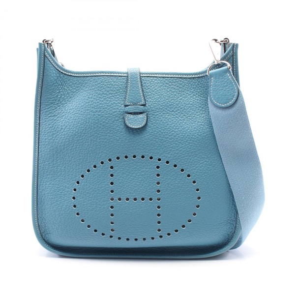 HERMES Evelyne 1 PM Shoulder Bag I Taurillon Clemence leather Blue jean Used SHW