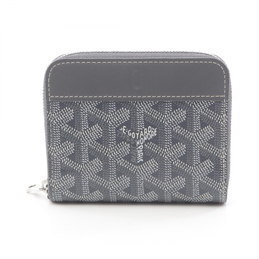 GOYARD Matignon PM coin purse zip around wallet leather Gray White Used