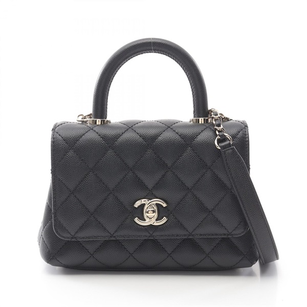 CHANEL Coco Handle XXS 2way shoulder Handbag AS2215 leather Black Used Women CC