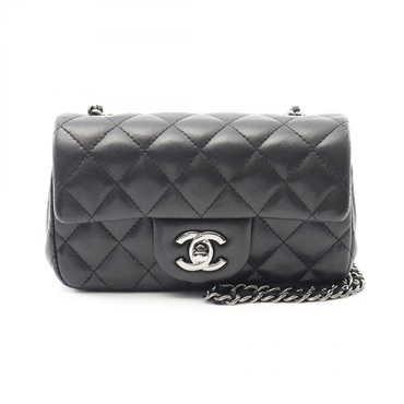 CHANEL Mini Matelasse chain Shoulder Bag Lamb leather Black SHW Used Women COCO