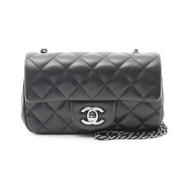 CHANEL Mini Matelasse chain Shoulder Bag Lamb leather Black SHW Used Women COCO