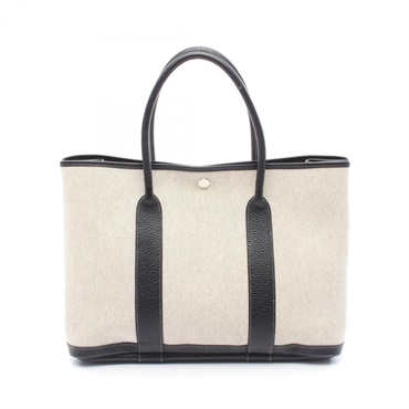 HERMES Garden party PM Tote Bag J Toile H Negonda canvas leather Beige Noir SHW