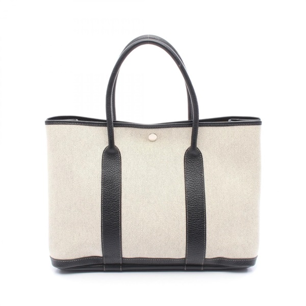 HERMES Garden party PM Tote Bag J Toile H Negonda canvas leather Beige Noir SHW