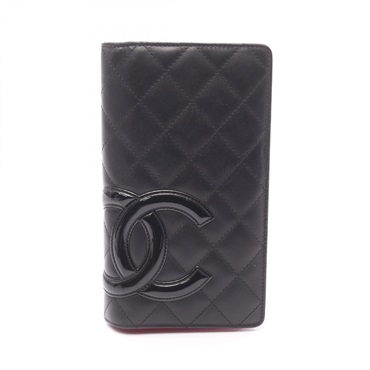 CHANEL Cambon line Bifold purse A26717 leather Black Used Women SHW COCO CC
