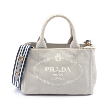 PRADA CANAPA Tote 2way shoulder crossbody Bag canvas Blue gray Used