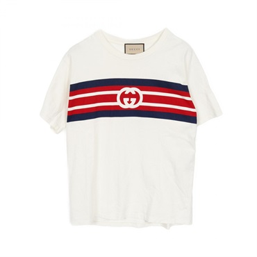 GUCCI Interlocking G T-shirt #S 616036 cotton White Red Navy Used