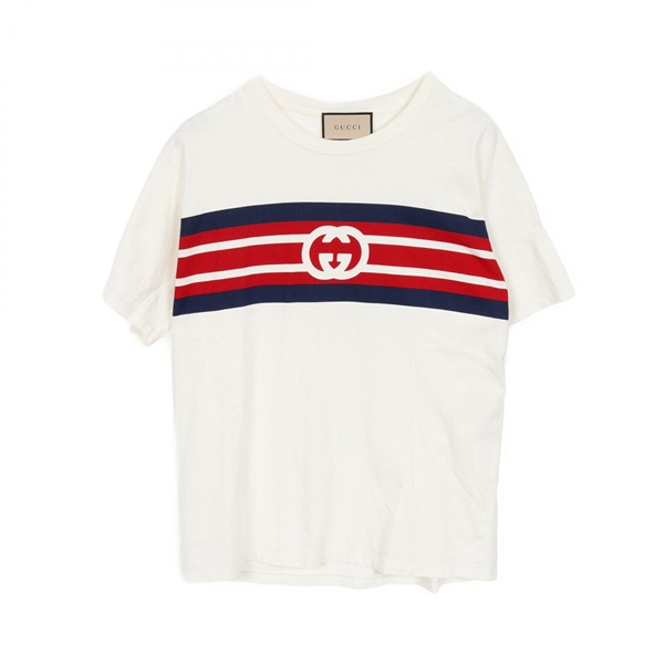 GUCCI Interlocking G T-shirt #S 616036 cotton White Red Navy Used