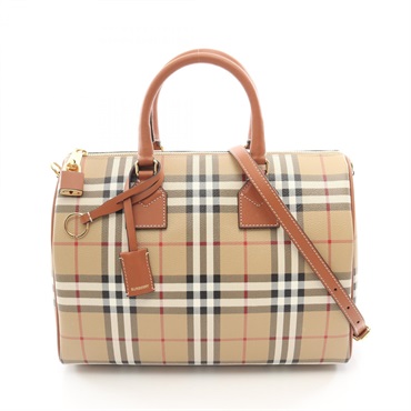 BURBERRY Vintage check Handbag 8092085 leather canvas Beige Brown NEW Women