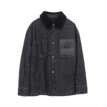 FENDI Denim Jacket #48 FW1363ATK7F0QA148 leather cotton Navy Black