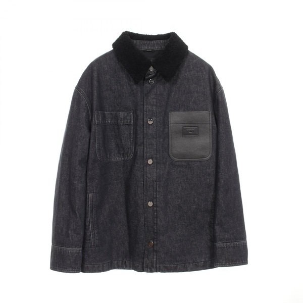 FENDI Denim Jacket #48 FW1363ATK7F0QA148 leather cotton Navy Black