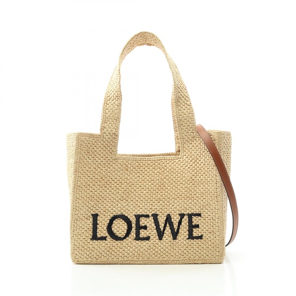 LOEWE font medium Tote Bag Shoulder A685B61X052123 Raffia Beige NEW Women logo
