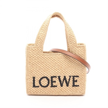 LOEWE Font Tote Mini Shoulder Bag A685V46X leather Raffia Beige Brown NEW Women