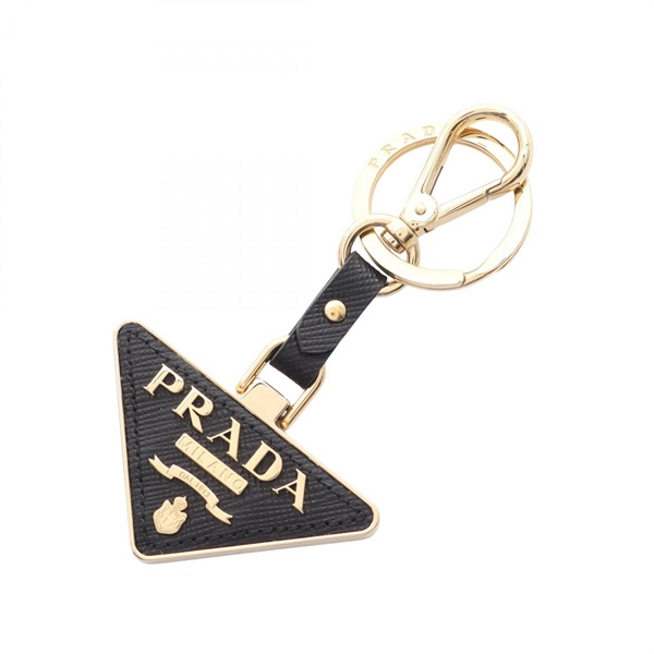 PRADA SAFFIANO keychain 1PP128053F0002 Saffiano leather Gold Plated Black NEW