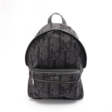 Christian Dior Oblique Jacquard Rucksack Backpack Canvas Leather Black Gray Used