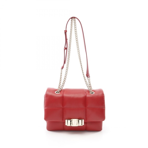 Salvatore Ferragamo Vara ribbon Chain Shoulder Bag 21 H342 leather Red Used