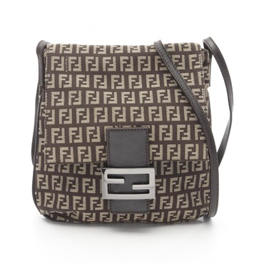 FENDI Zucchino Shoulder Bag crossbody canvas leather Brown Beige Used Women
