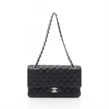CHANEL Matelasse W flap Chain Shoulder Bag A01112 leather Black Used Women SHW