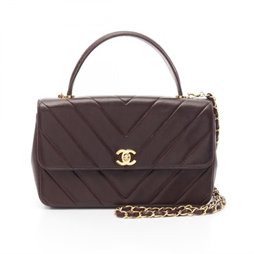 CHANEL Chevron V Stitch Crossbody Chain Hand shoulder bag Lambskin Bordeaux GHW
