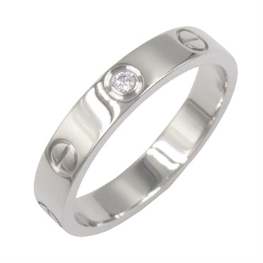 CARTIER Mini Love 1P Diamond Ring 18KWG White Gold Used women US size 6.75 #54