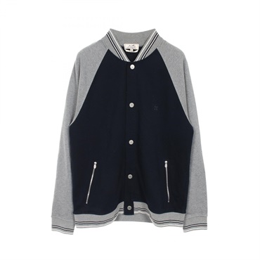 HERMES Sellier button Blouson jacket #XL cotton Navy Gray Used mens