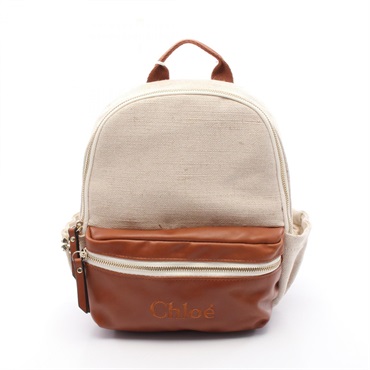 Chloe Rucksack Backpack bag C10317 P03 canvas leather Beige Brown NEW Women